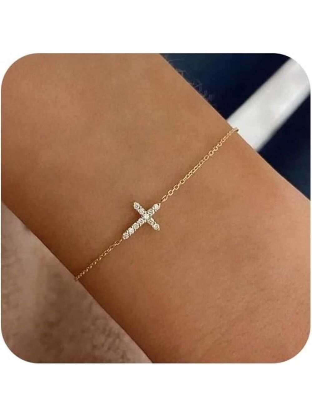 Gold Bracelet for Women Dainty Cross Beaded Adjustable Stack Pearl 14K Jewelry